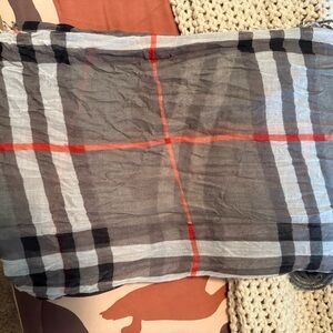 Gray and Red Plaid Scarf